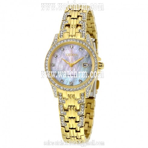 Citizen Silhouette Crystal Mother of Pearl Dial Gold-Tone Ladies Watch EW1222-84D