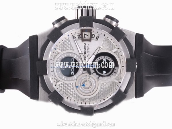 Concord C1 0320028 Round White Dial Black Rubber Strap Watch