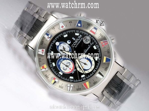 Corum Admirals Cup 277.931.06/V791 AN12 Round Silver Stainless Steel Strap Black Dial Watch