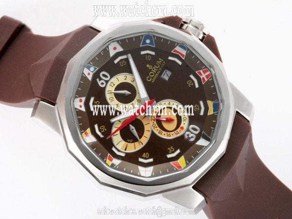 Corum Admirals Cup 277.931.91/0371 Black Dial Brown Rubber Strap Stainless Steel Bezel Watch