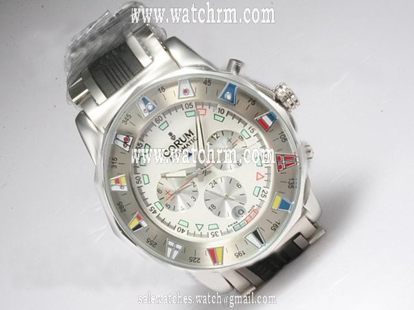 Corum Admirals Cup 753.692.55/0002 AG12 44mm Silver Rubber Strap White Dial Watch