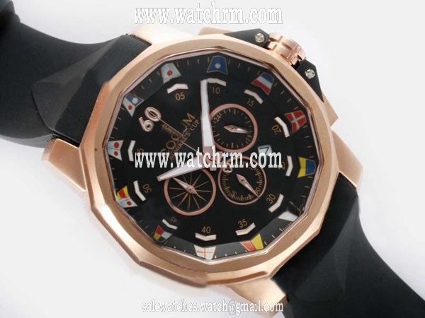 Corum Admirals Cup Black Rubber Black Dial Rose Gold Case Round Watch