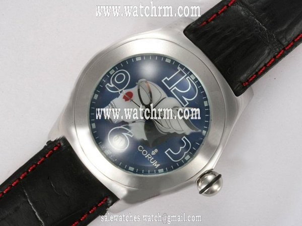 Corum Bubble 082.150.20 Womens Black Cow Leather Strap Stainless Steel Bezel Watch