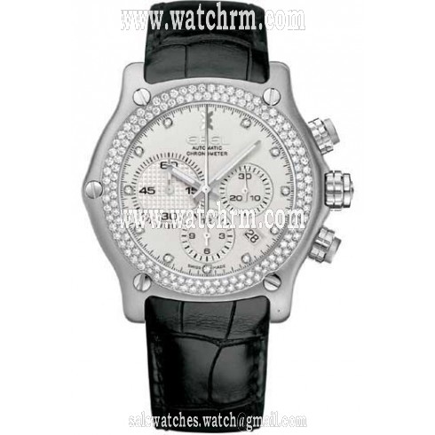 Ebel 1911 BTR Silver Diamond Dial Chronograph Black Leather Automatic Men's Watch 1215719