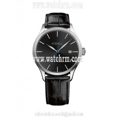 Ebel Classic 100 Automatic Black Dial Black Leather Men's Watch 1216089