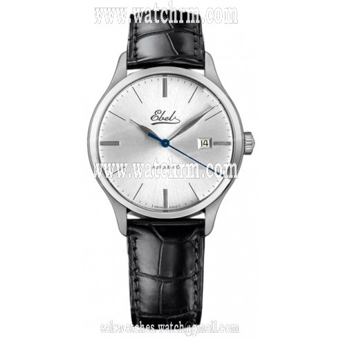 Ebel Classic 100 Silver Dial Black Leather Automatic Men's Watch 1216039