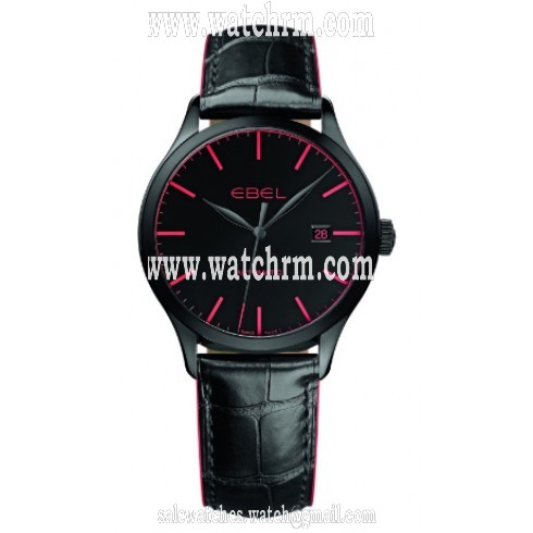 Ebel Classic Black Dial Black Leather Automatic Men's Watch 1216154