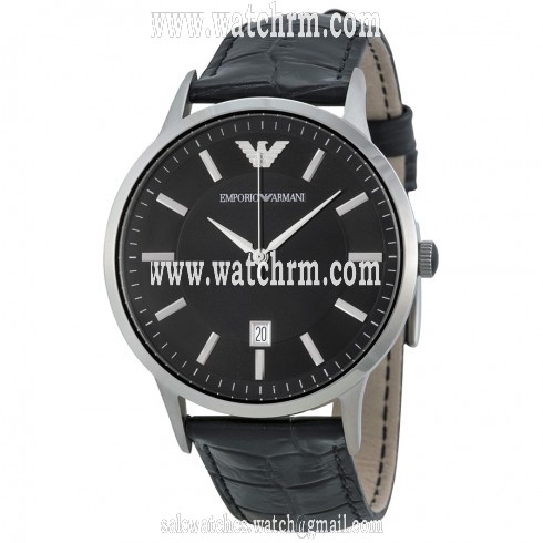 Emporio Armani Black Dial Black Leather Men's Watch AR2411
