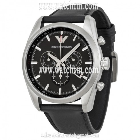Emporio Armani Black Dial Black Leather Strap Men's Watch AR6039