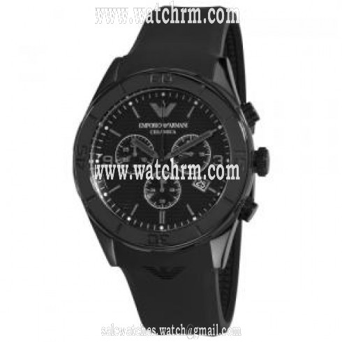 Emporio Armani Ceramica Chronograph Black Dial Black Rubber Men's Watch AR1434