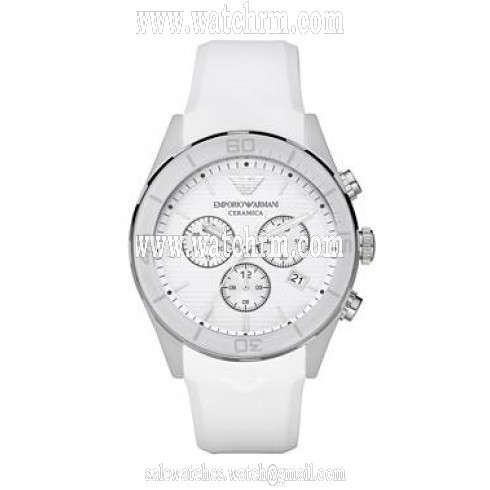Emporio Armani Ceramica Chronograph White Dial White Silicone Mens Watch AR1435