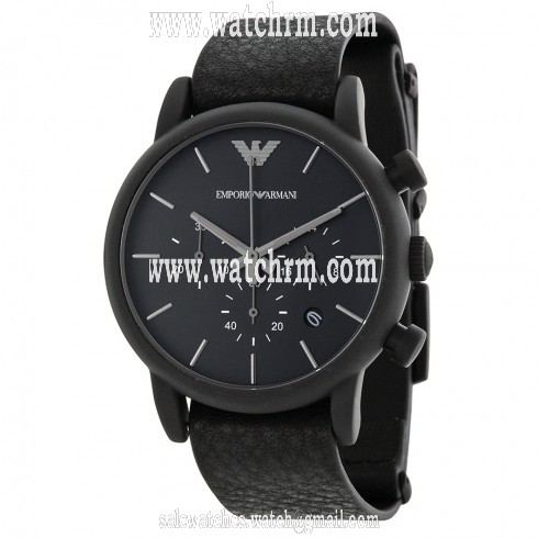 Emporio Armani Chronograph Black Dial Black Leather Men's AR1782