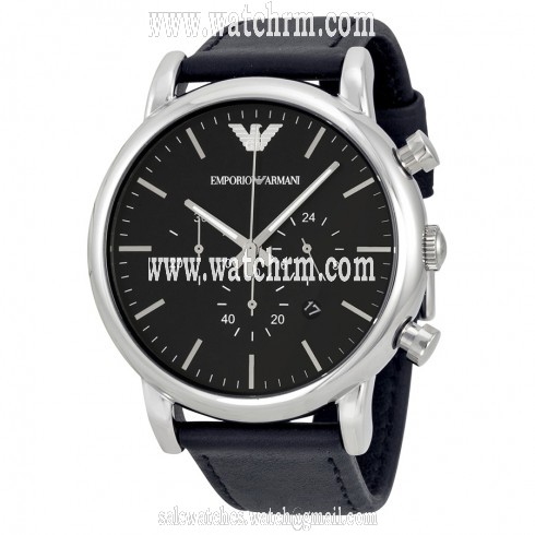 Emporio Armani  Chronograph Black Dial Matte Black Leather Men's Watch AR1828