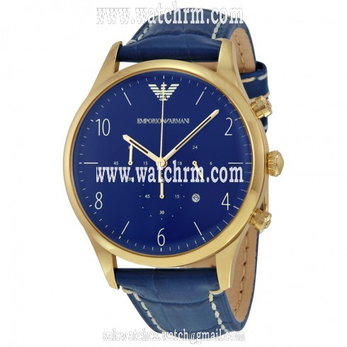 Emporio Armani Chronograph Blue Dial Blue Leather Men's  Watch AR1862