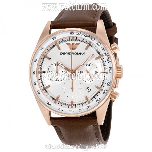 Emporio Armani Chronograph Silver Dial Brown Leather Men's Watch AR5995