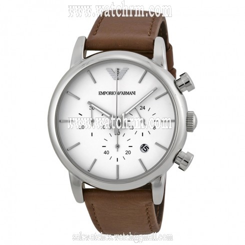 Emporio Armani Chronograph White Dial Brown Leather Men's Watch AR1846