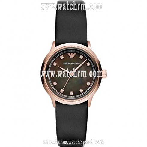 Emporio Armani Classic Black Mother Of Pearl Dial Black Leather Ladies Watch AR1802