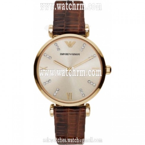 Emporio Armani Classic Champagne Dial Brown Lizard-embossed Leather AR1883