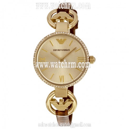 Emporio Armani Classic Champagne Sunray Dial Brown Leather Ladies Watch AR1885