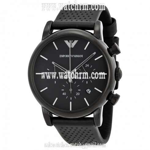 Emporio Armani Classic Chronograph Black Dial Black Leather Men's Watch AR1737