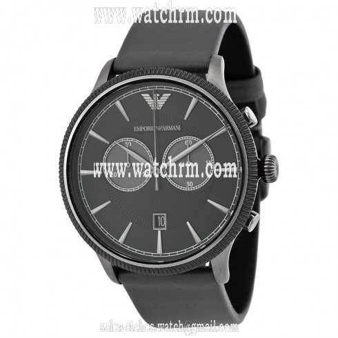 Emporio Armani Classic Chronograph Black Dial Grey Leather Men's Watch AR1794