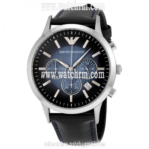 Emporio Armani Classic Chronograph Blue Dial Navy Leather Strap Men's Watch AR2473