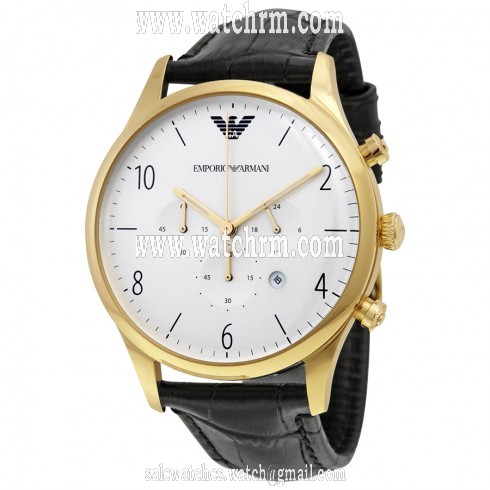 Emporio Armani Classic Chronograph White Dial Black Leather Men's Watch AR1892