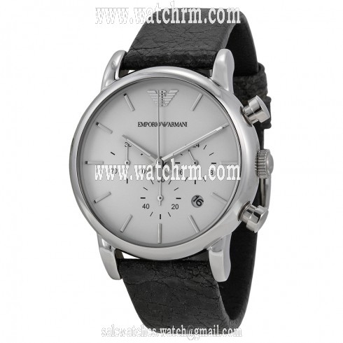 Emporio Armani Classic Chronograph White Dial Black Leather Men's Watch AR1810