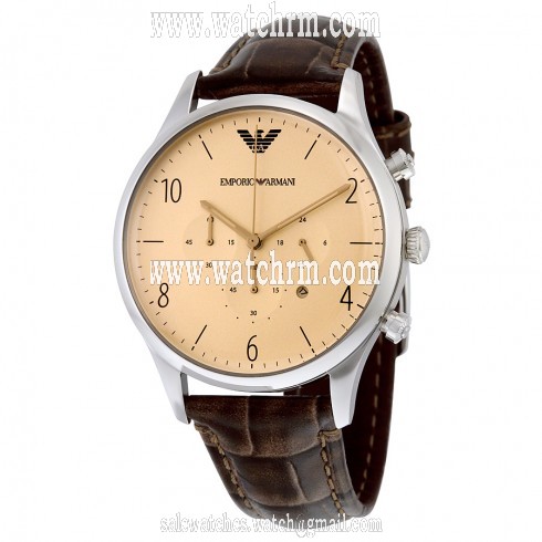Emporio Armani Classic Cream Dial Brown Crocodile Leather Chronograph Men's Watch AR1878