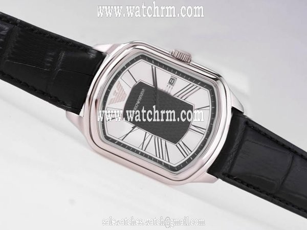 Emporio Armani Classic Mens AR2030 White Dial 35x51mm Black Ostrich Leather Strap Watch