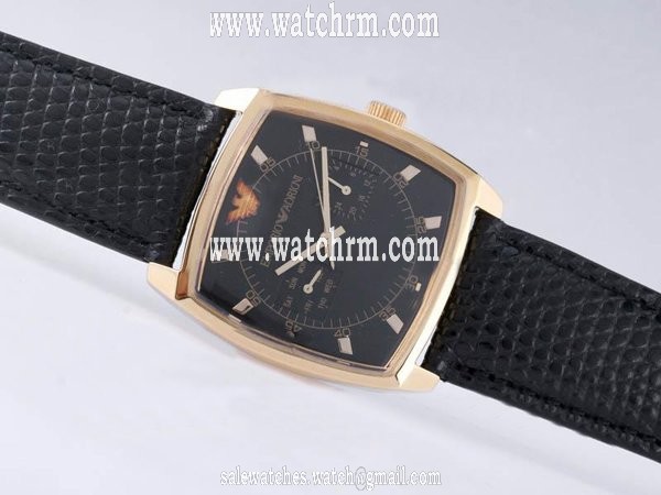 Emporio Armani Classic Mens AR2414 Black Dial 18K Gold Case Square Watch