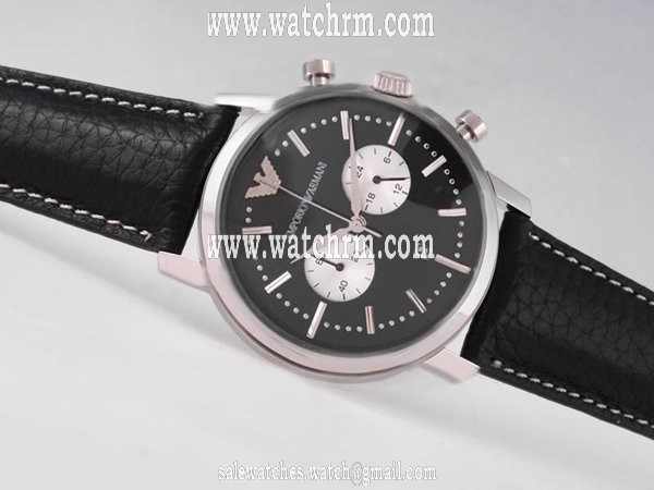 Emporio Armani Classic Mens AR2427 Round Black Ostrich Leather Strap Mens Watch