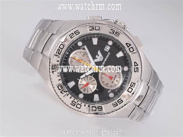 Emporio Armani Classic Mens AR5982 Black Dial 44mm Silver Stainless Steel Strap Watch