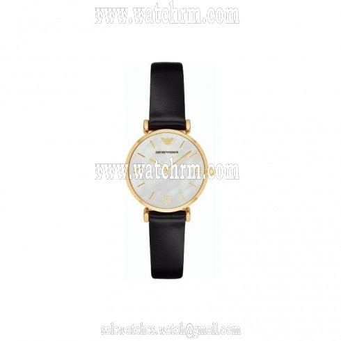 Emporio Armani Classic Mother Of Pearl Dial Black Leather Quartz Ladies Watch AR1910