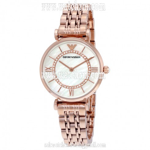 Emporio Armani Classic Mother of Pearl Dial Rose Gold-tone Stainless Steel Ladies Watch AR1909
