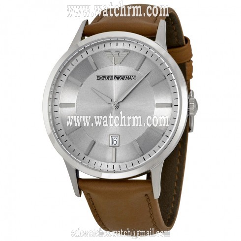 Emporio Armani Classic Silver Dial Brown Leather Strap Men's Watch AR2463