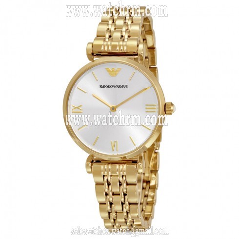 Emporio Armani Classic Silver Dial Gold Tone Ladies Watch AR1877