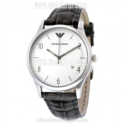 Emporio Armani Classic Silver Dial Grey Crocodile Leather Quartz Men's Watch AR1880