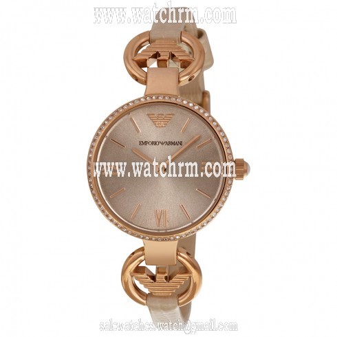 Emporio Armani Classic Silver Sunray Dial Nude Leather Ladies Watch AR1886