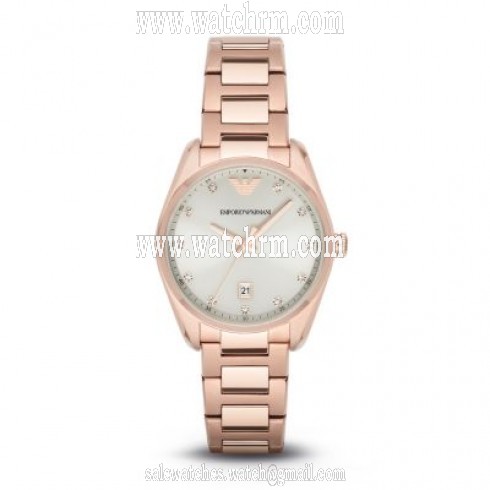 Emporio Armani Classic Silver Sunray Dial Rose Gold-tone Stainless Steel Ladies Watch AR6065