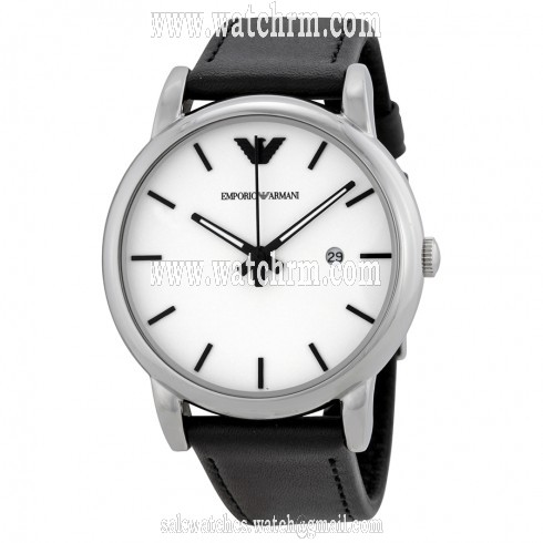 Emporio Armani Classic White Dial Black Leather Strap Men's Watch AR1694