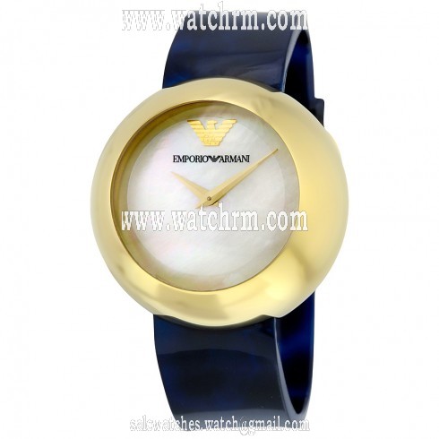 Emporio Armani Fashion Mother Of Pearl Dial Blue Leather Quartz Ladies Watch AR7384