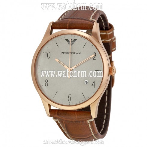 Emporio Armani Grey Dial Cognac Leather Men's Watch AR1866