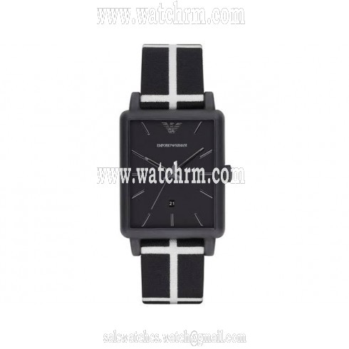 Emporio Armani Luigi Black Dial Black and White Cotton Twill Men's Watch AR1857