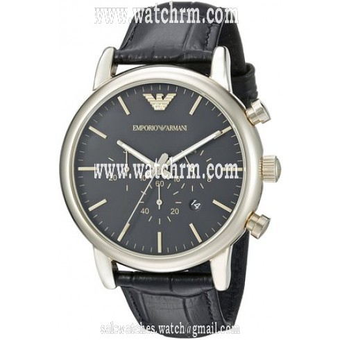 Emporio Armani Luigi Black Dial Chronograph Black Leather Men's Watch AR1917