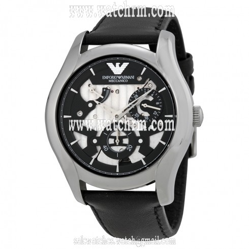 Emporio Armani Meccanico Automatic Black and Grey Dial Leather Men's Watch AR4673