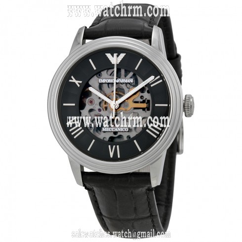 Emporio Armani Meccanico Automatic Skeletal Dial Leather Unisex Watch AR4669
