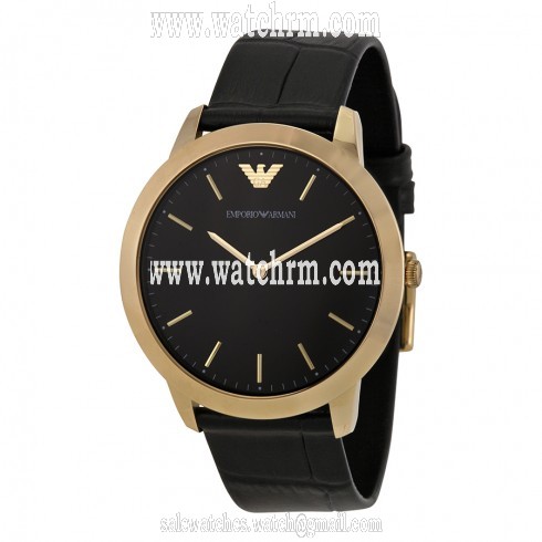 Emporio Armani Retro Black Dial Black Leather Strap Men's Watch AR1742