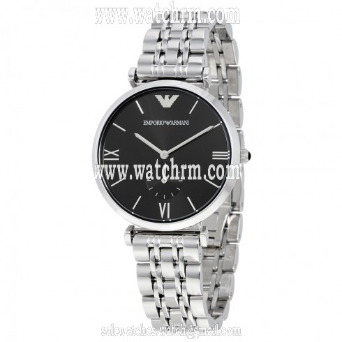 Emporio Armani Retro Black Dial Stainless Steel Men's Watch AR1676