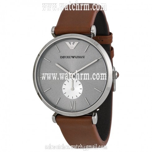 Emporio Armani Retro Silver Dial Brown Leather Strap Men's Watch AR1675